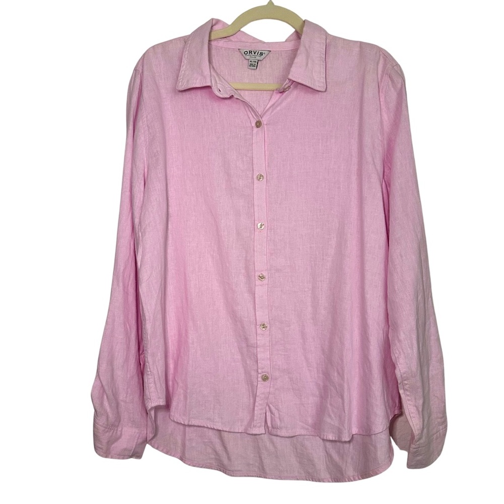 024. Orvis Pink Linen/Rayon Blend Button Down Top